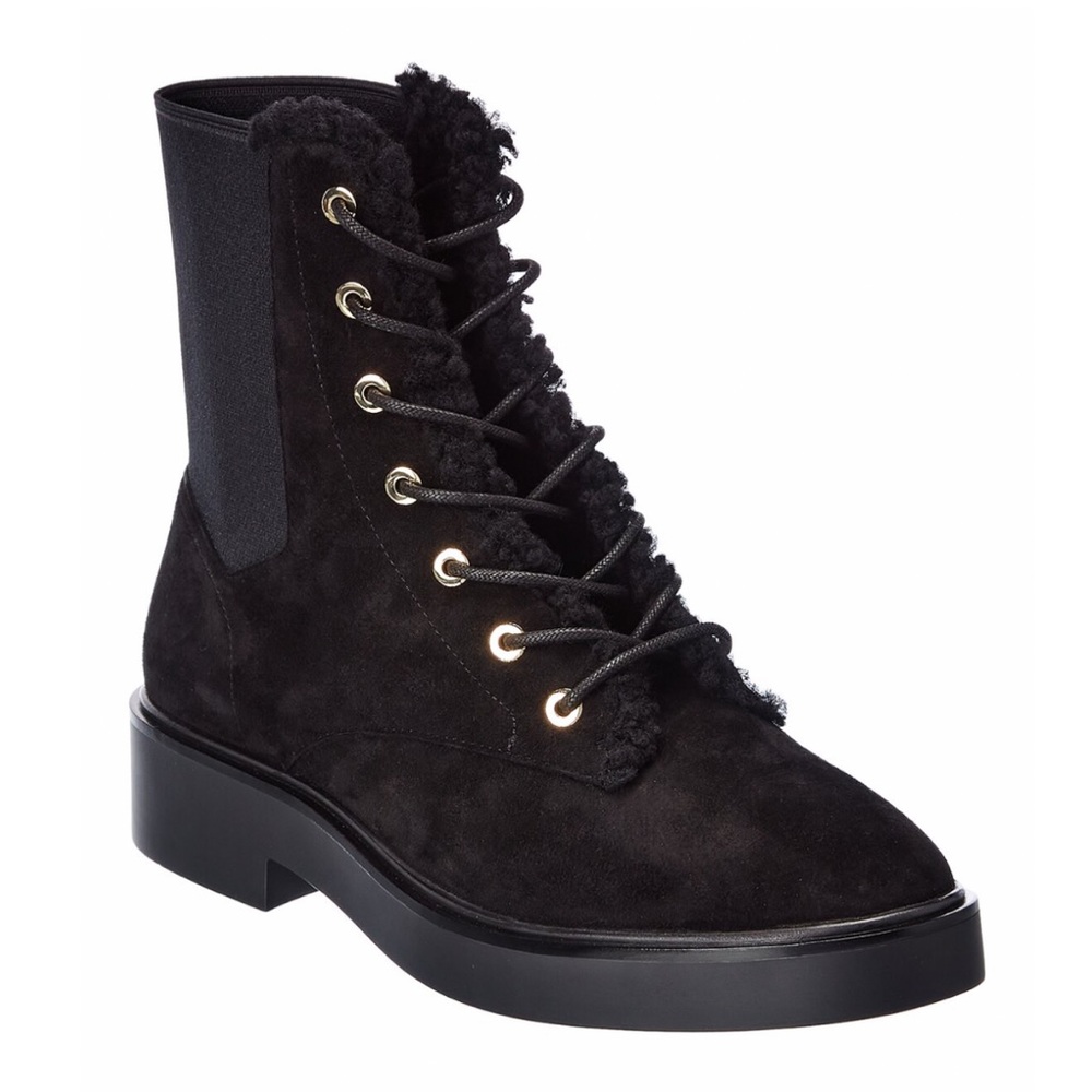 Stuart Weitzman Henley Chill Suede & Shearling Combat Boot